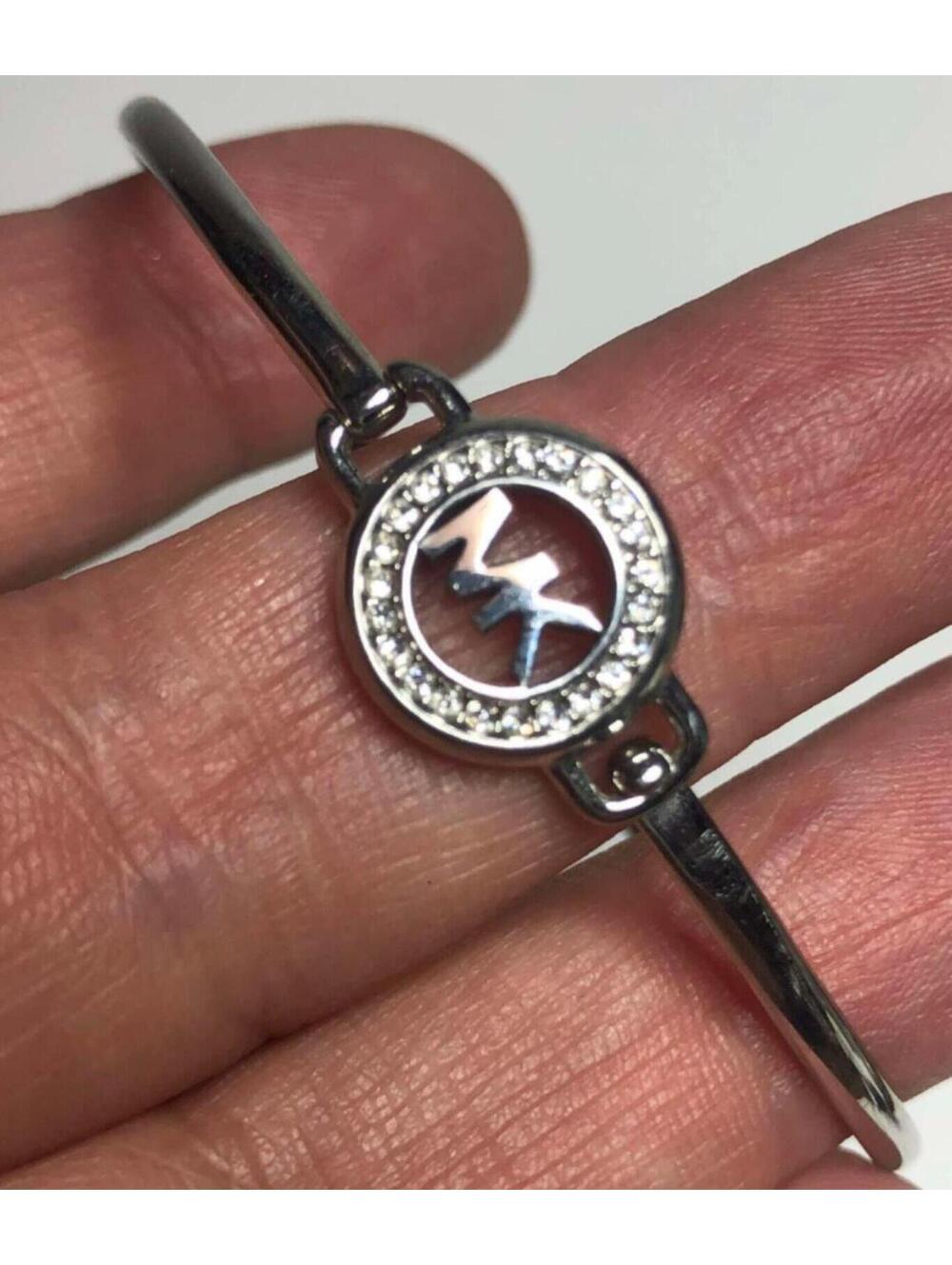 1054 Michael Kors silver tone CZ MK Logo bangle Bracelet New